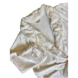 Soma Mobwife Fairycore Robe S/M White Gold Fleece Faux Fur Collar Belted Pockets